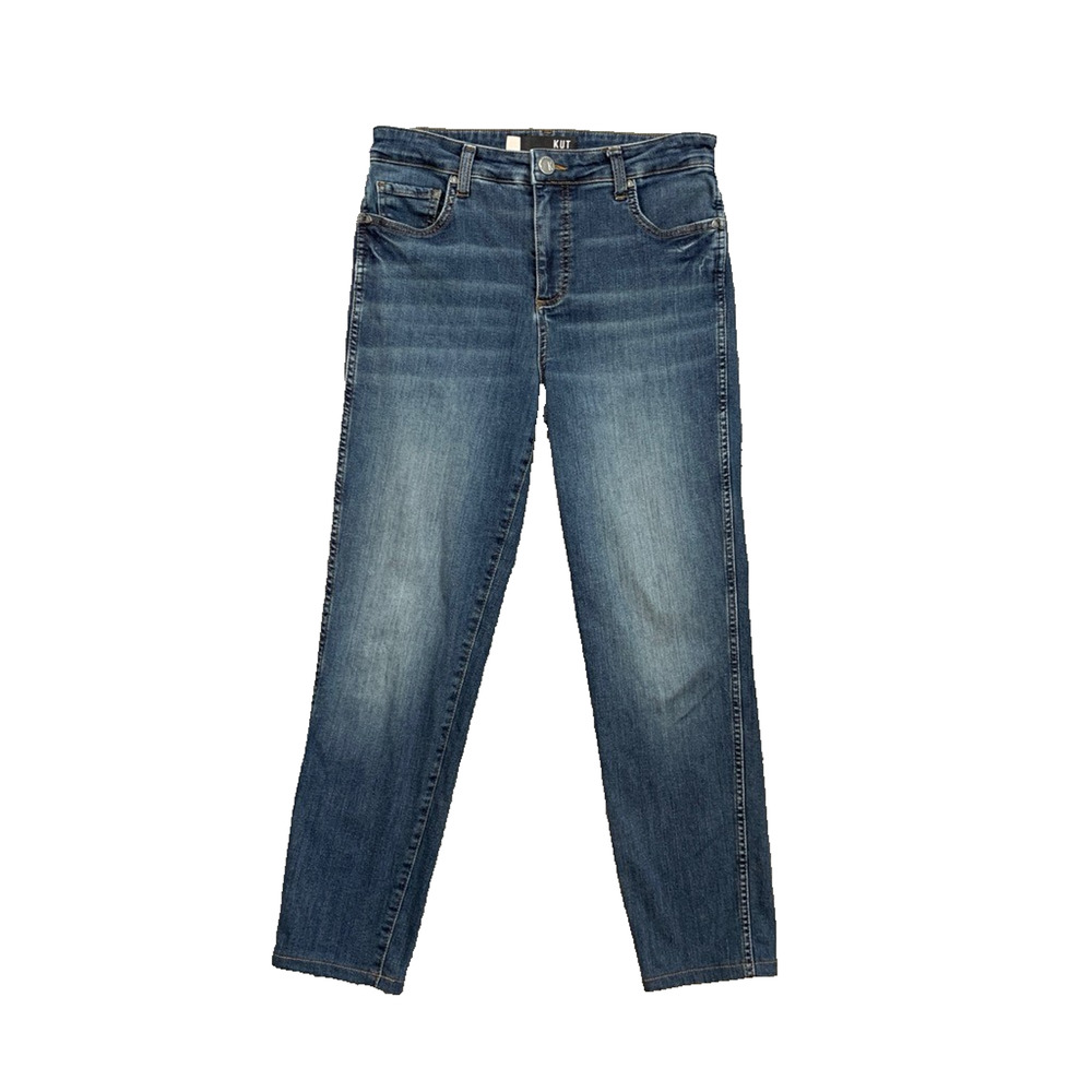Kut From The Kloth Jeans Womens 6 Blue Denim Straight Slim Crop Mid Rise Zip Fly